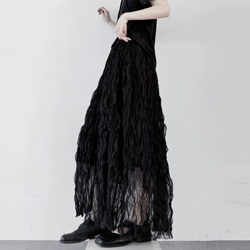 日系设计师TopWhit仙气水波纹蓬蓬纱裙暗黑公主裙春夏梦幻半身裙