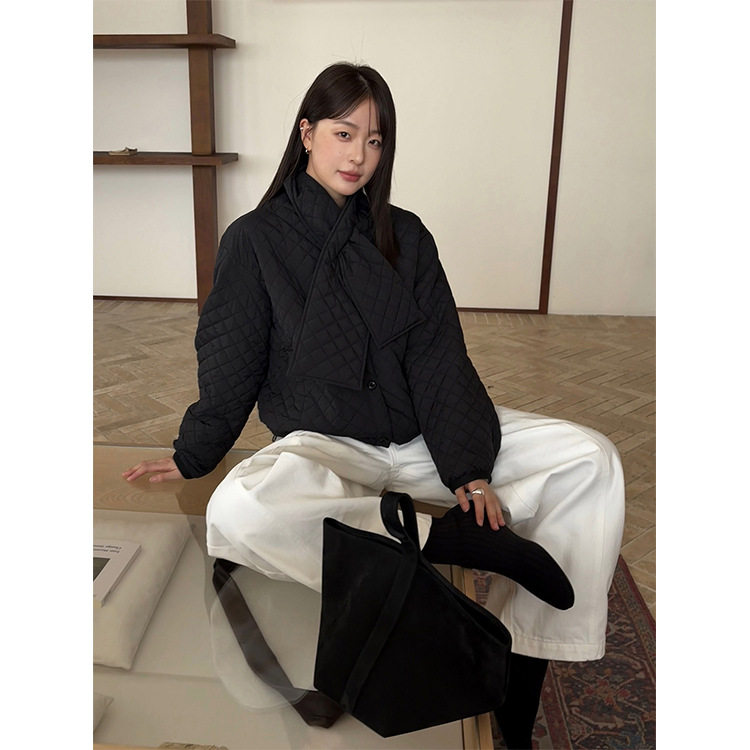 日系设计师topwhit 日系时髦配围巾棉服外套女冬季新款宽松夹棉