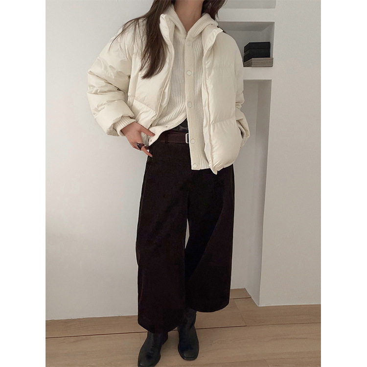日系设计师topwhit 休闲连帽毛织拼接假两件羽绒服女冬季新款面包