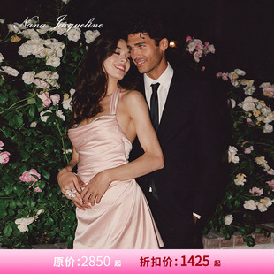 NanaJacqueline仿珍珠钻链缎面性感露背挂脖连衣裙短裙 甄选5折