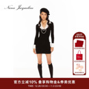 缎面拼针织假两件针织连衣裙 NanaJacqueline冬新款 徐如蓝同款