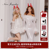 NanaJacqueline一字肩毛毛亮片长款 连衣裙女冬新款 轻礼服新年晚宴