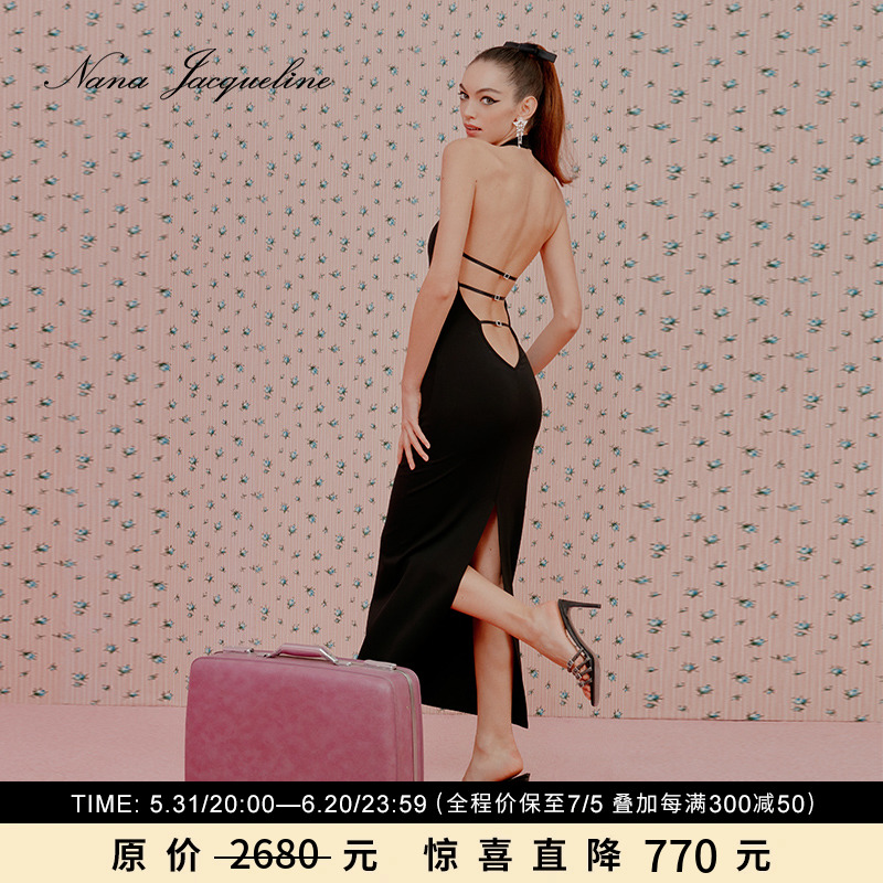 【程潇同款】NanaJacqueline大露背连衣裙女新款挂脖包臀长裙性感