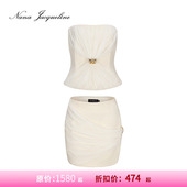 气质钻饰上衣半裙 时尚 甄选3折 NanaJacqueline薄纱捏褶抹胸套装