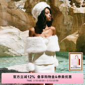 女新款 NanaJacqueline一字肩毛领针织套装 千金贵气 刘亦菲同款