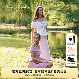 复古短袖 女新款 上衣高智感穿搭 套装 NanaJacqueline一字肩钻扣时尚