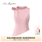 NanaJacqueline春季 蝴蝶结钻饰光泽缎面上衣女斜底摆复古千金 新款