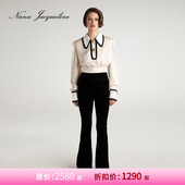 缎面圆尖领收腰上衣 拼色衬衫 甄选5折 NanaJacqueline陈妍希同款