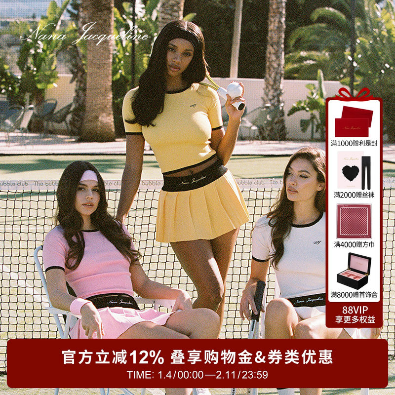 NanaJacqueline撞色刺绣复古时尚运动套装女春新款高尔夫网球羽球