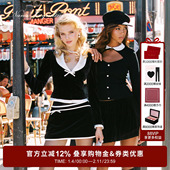 NanaJacqueline冬季 上衣配半裙 女垫肩西装 新款 丝绒拼色蝴蝶结套装