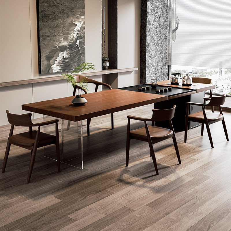 实木大板泡茶桌椅组合现代简约家用办公室茶台茶桌烧水壶茶盘一体