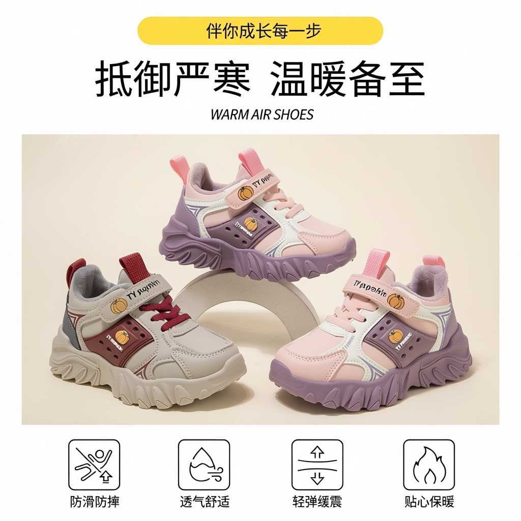 女童鞋子冬季加绒运动鞋