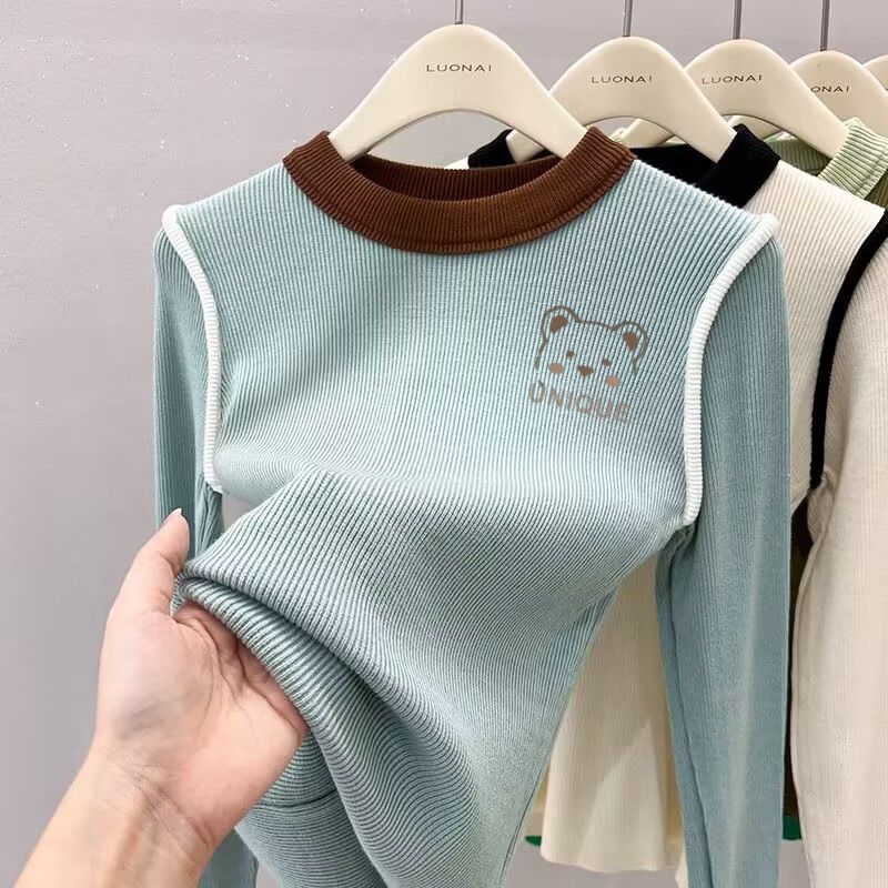 女童秋季新款打底衫拼色