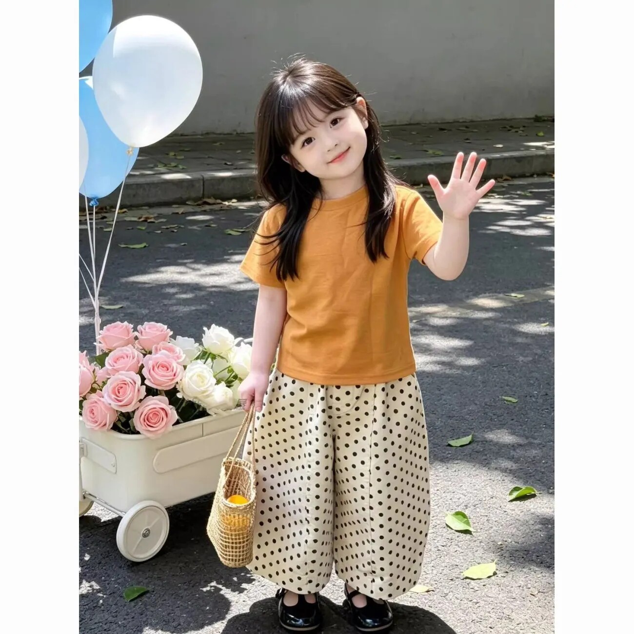 女童夏季套装2026新款宝宝洋气短袖中小童圆点防蚊两件套印花夏装