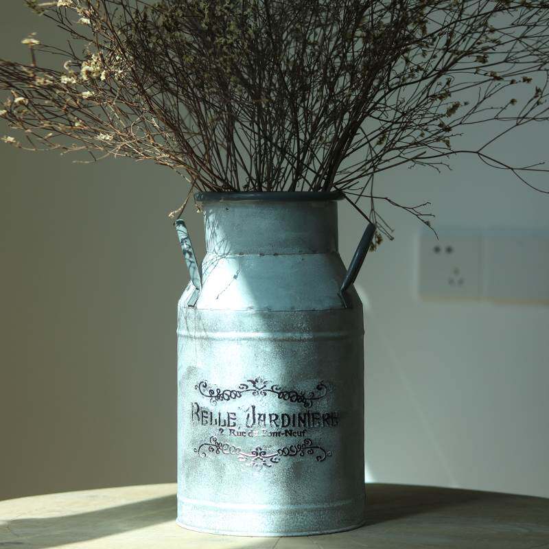新品复古做旧铁皮牛奶罐提桶 花桶花器花盆花瓶 装饰摆件杂货花品