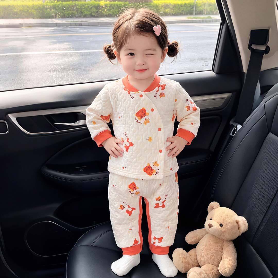 秋冬婴儿保暖衣套装高腰护肚Aa类宝宝夹棉秋衣秋裤保暖两件套休闲