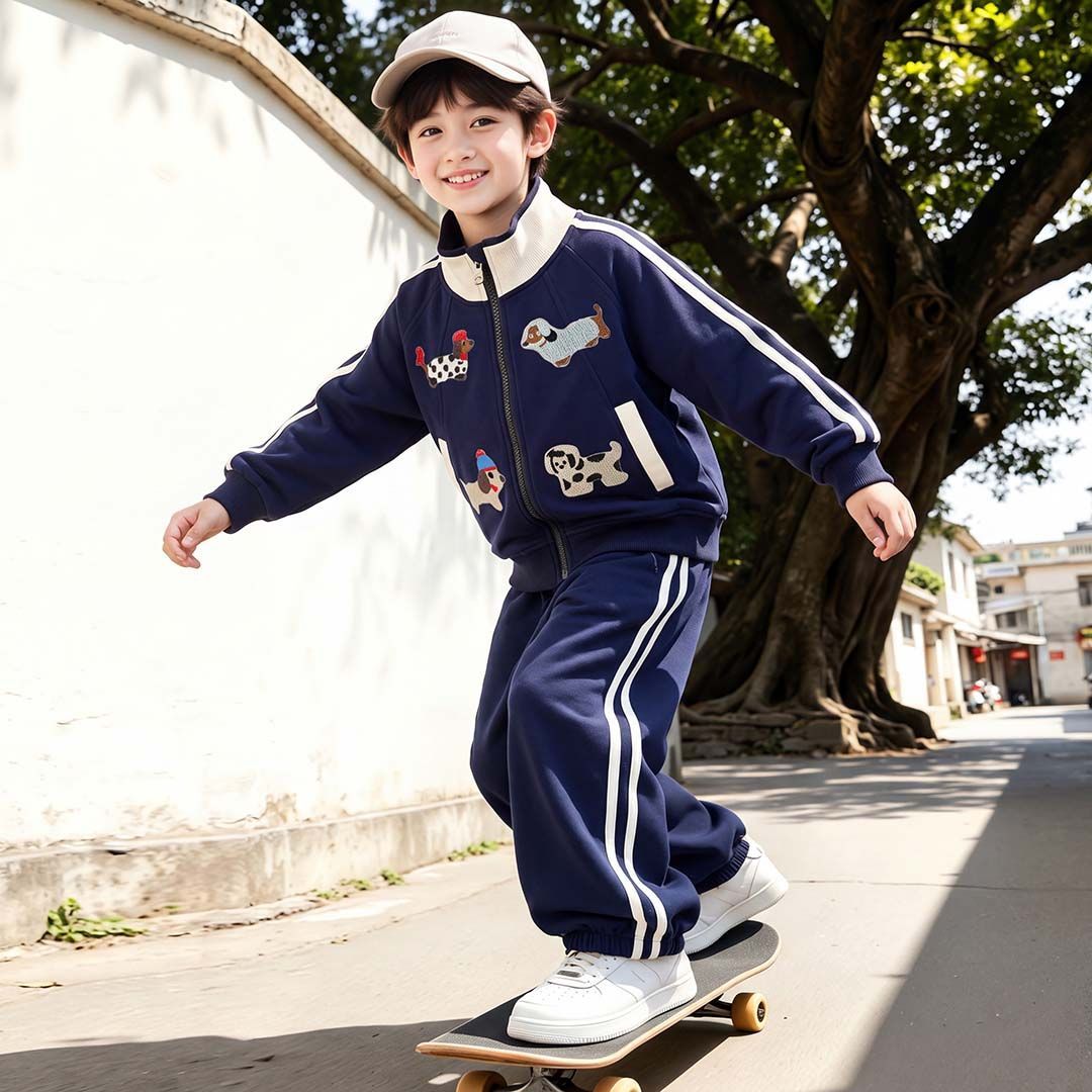 男孩子拉链两件套儿童春秋季新款运动套装中大童韩版时尚卡通童装