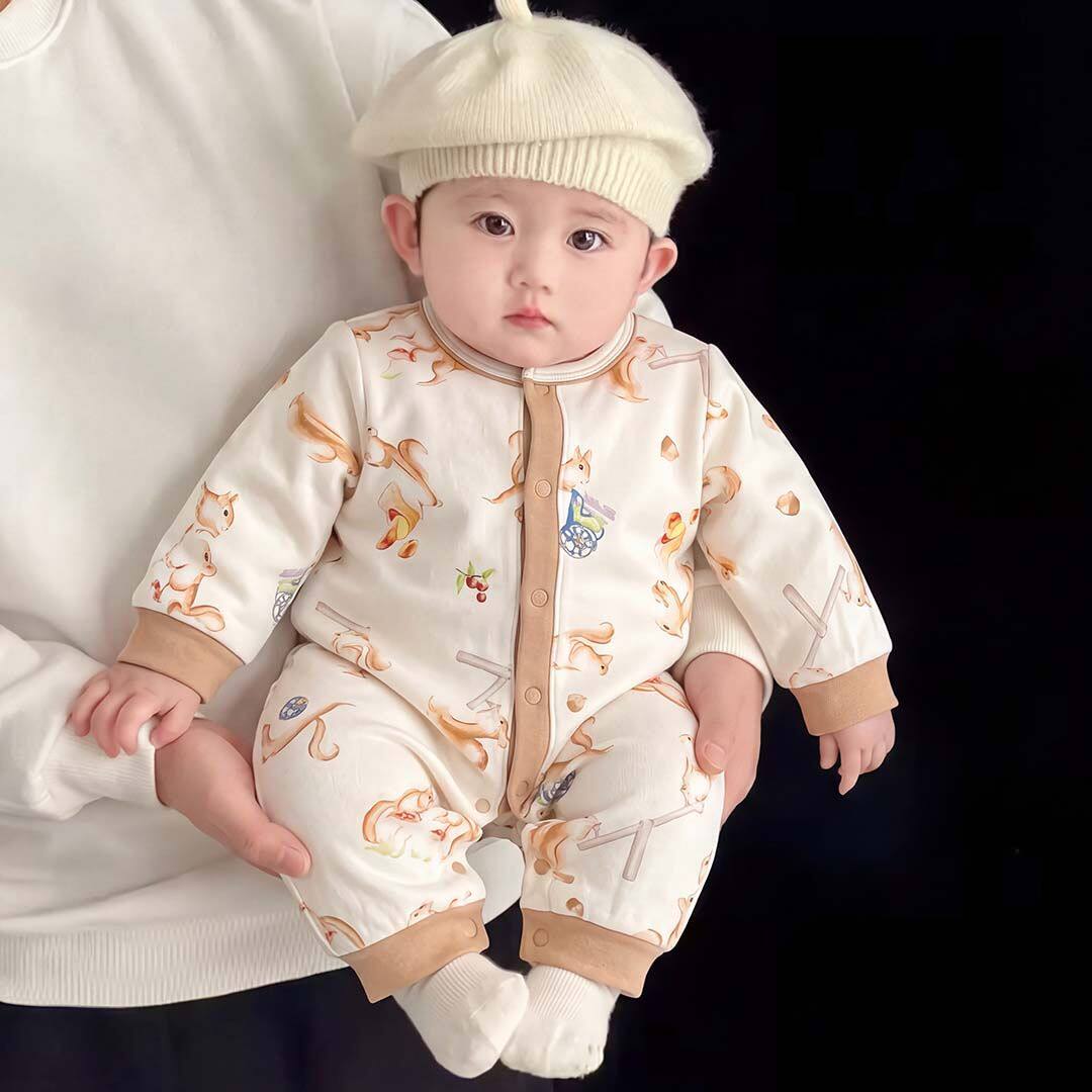 婴儿连体衣春秋纯棉a类衣服新生儿长袖无骨哈衣睡衣宝宝爬服柔软
