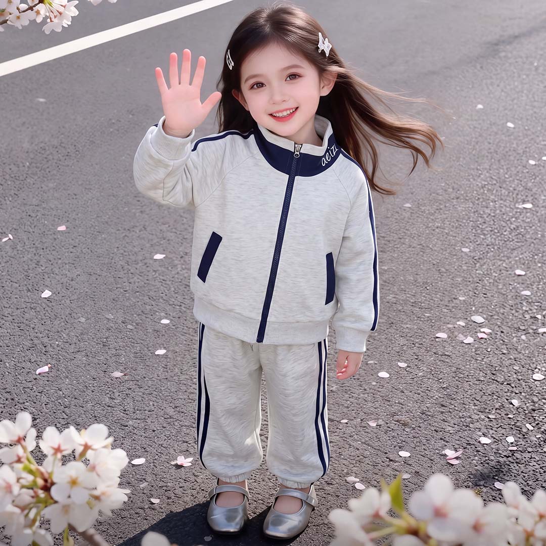 儿童春季套装新款韩版撞色棉质运动套装女童洋气拉链衫两件套潮款