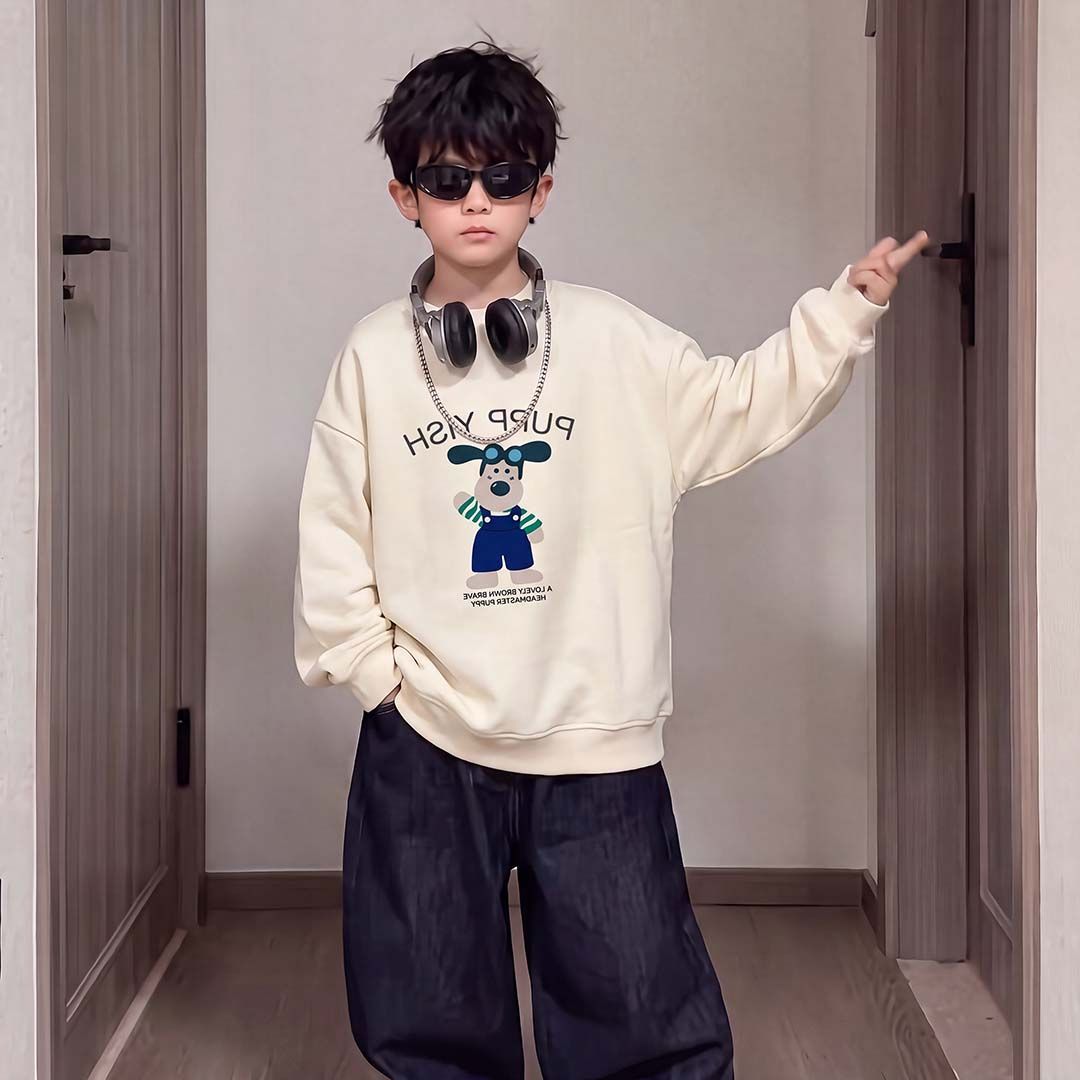 儿童新款秋季卫衣圆领连帽韩版宽松运动长袖上衣男童帅气小众外穿