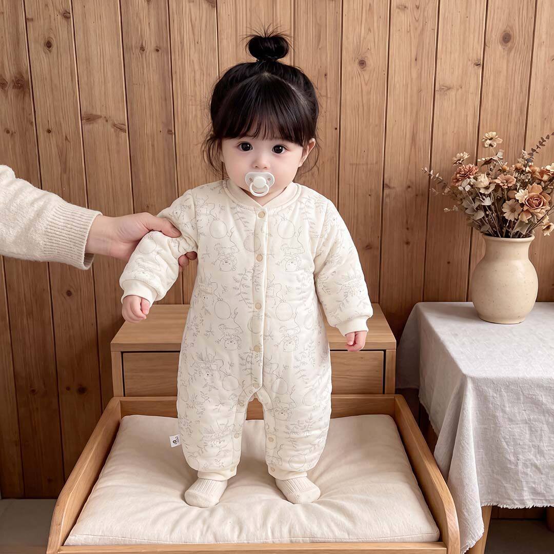 婴儿秋冬衣服80克夹棉连体衣新生儿加厚加棉哈衣爬服宝宝休闲通用