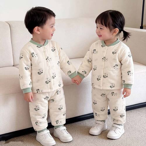 婴儿衣服秋冬季40克夹棉高腰套装宝宝加厚秋衣秋裤分体两件套通用