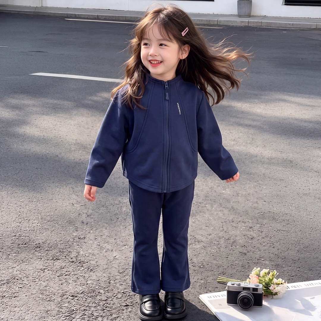 2026春秋女童短款外套女宝宝韩版拉链潮流新款卫衣套装时尚亲子装