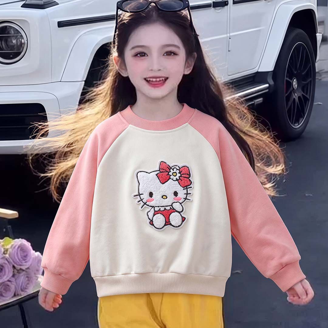 初秋韩版卡通衣服毛巾绣上衣中大童春秋款时尚百搭卫衣通用