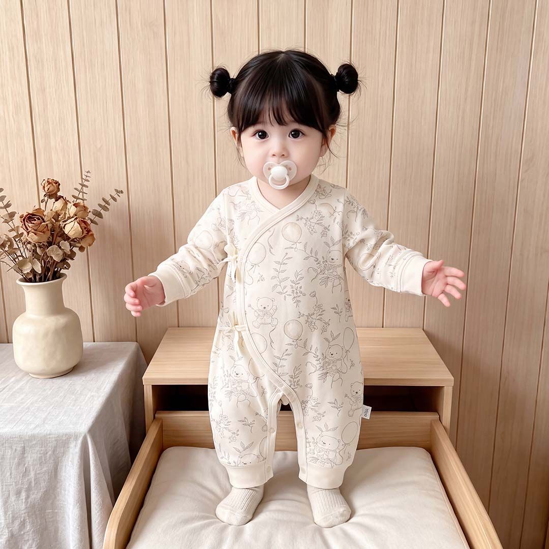 新生儿衣服春秋季蝴蝶衣婴儿纯棉a类睡衣宝宝全棉和尚服爬服中厚