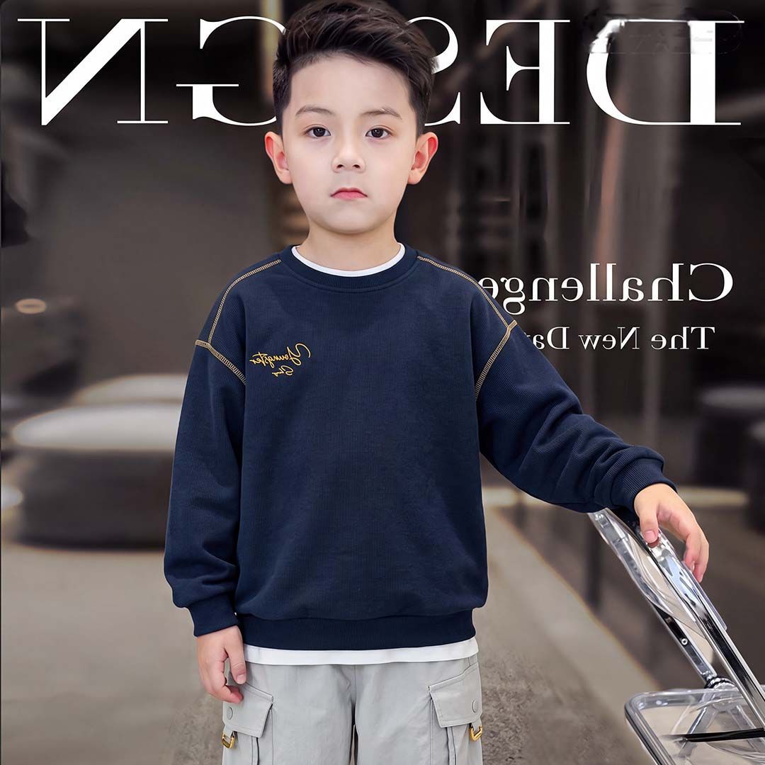 2026新款童装卫衣春秋款儿童撞色印花上衣中大童上衣男童明线休闲