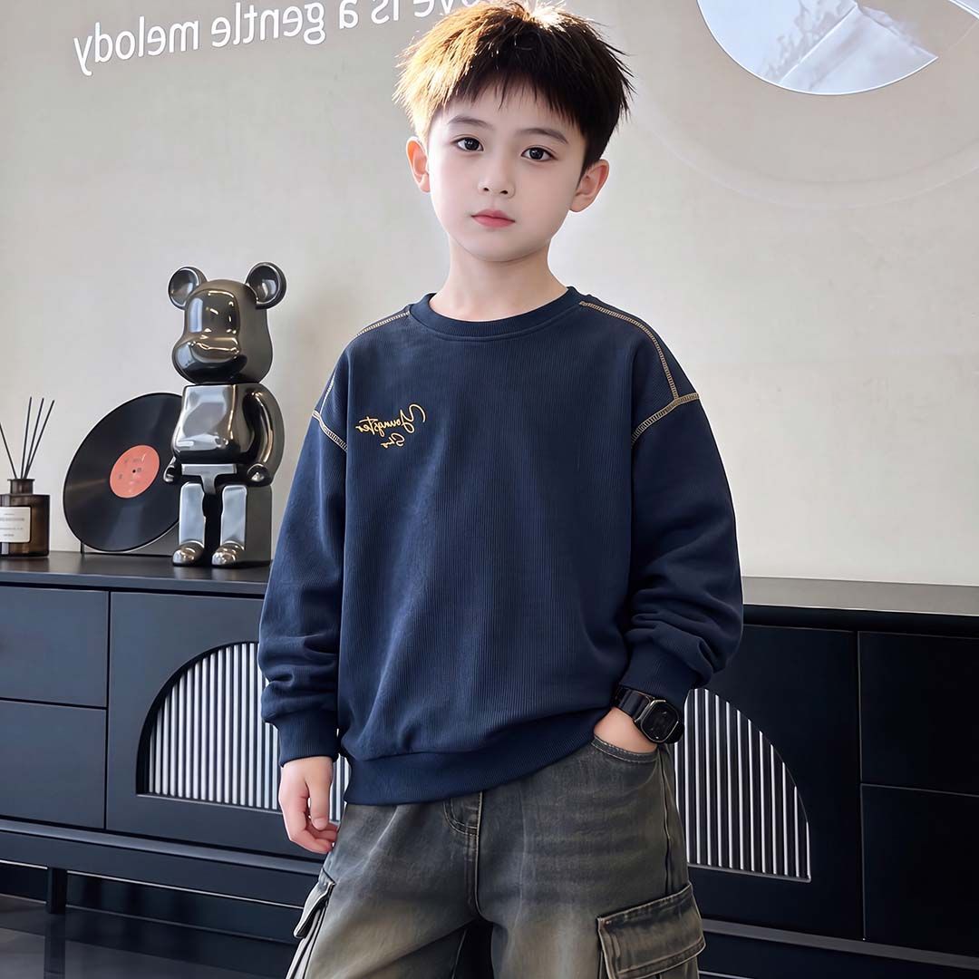 2026新款童装卫衣春秋款儿童撞色印花上衣中大童上衣男童明线开学
