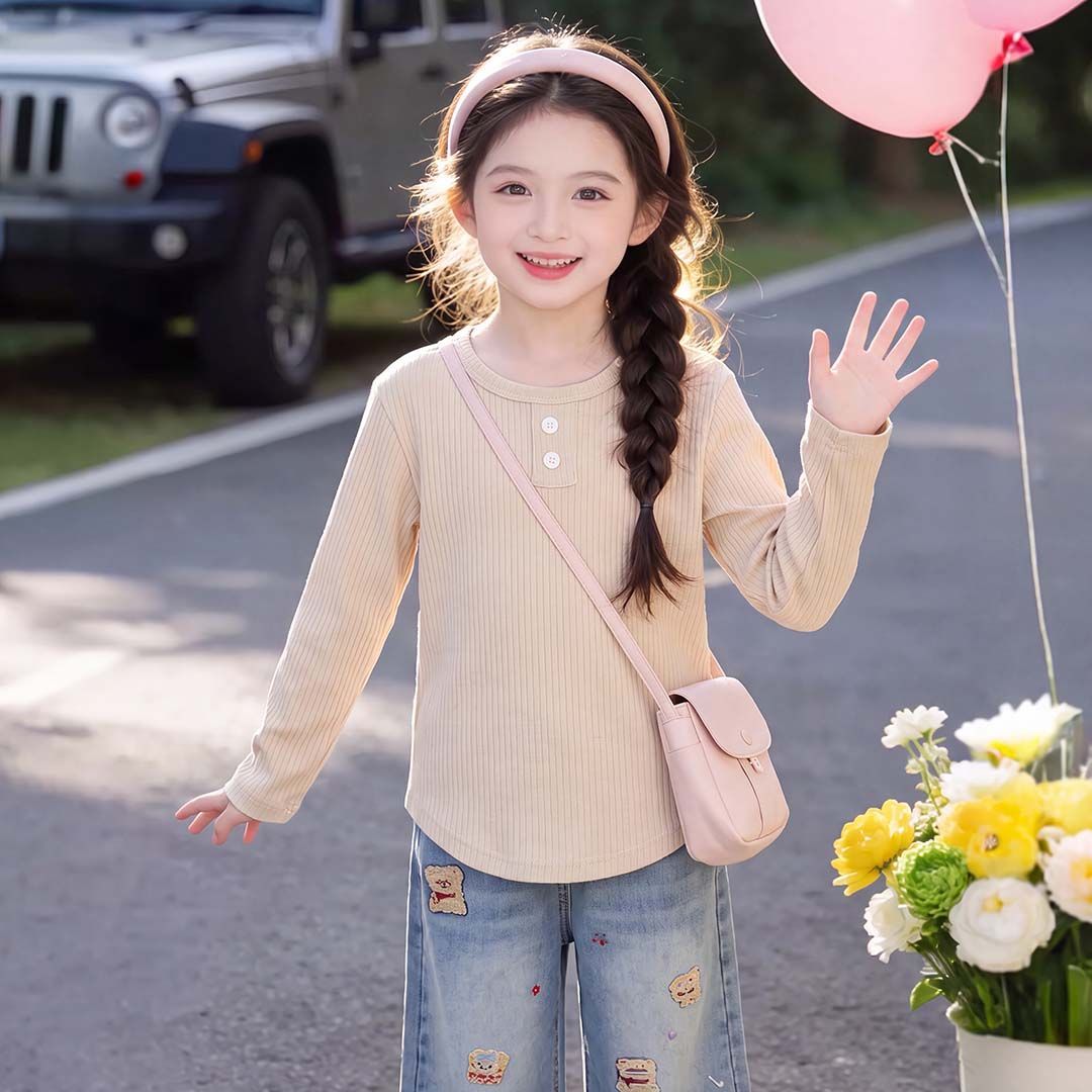 儿童打底衫秋装新款圆领长袖上衣秋衣女童保暖内衣甜美百搭公主风