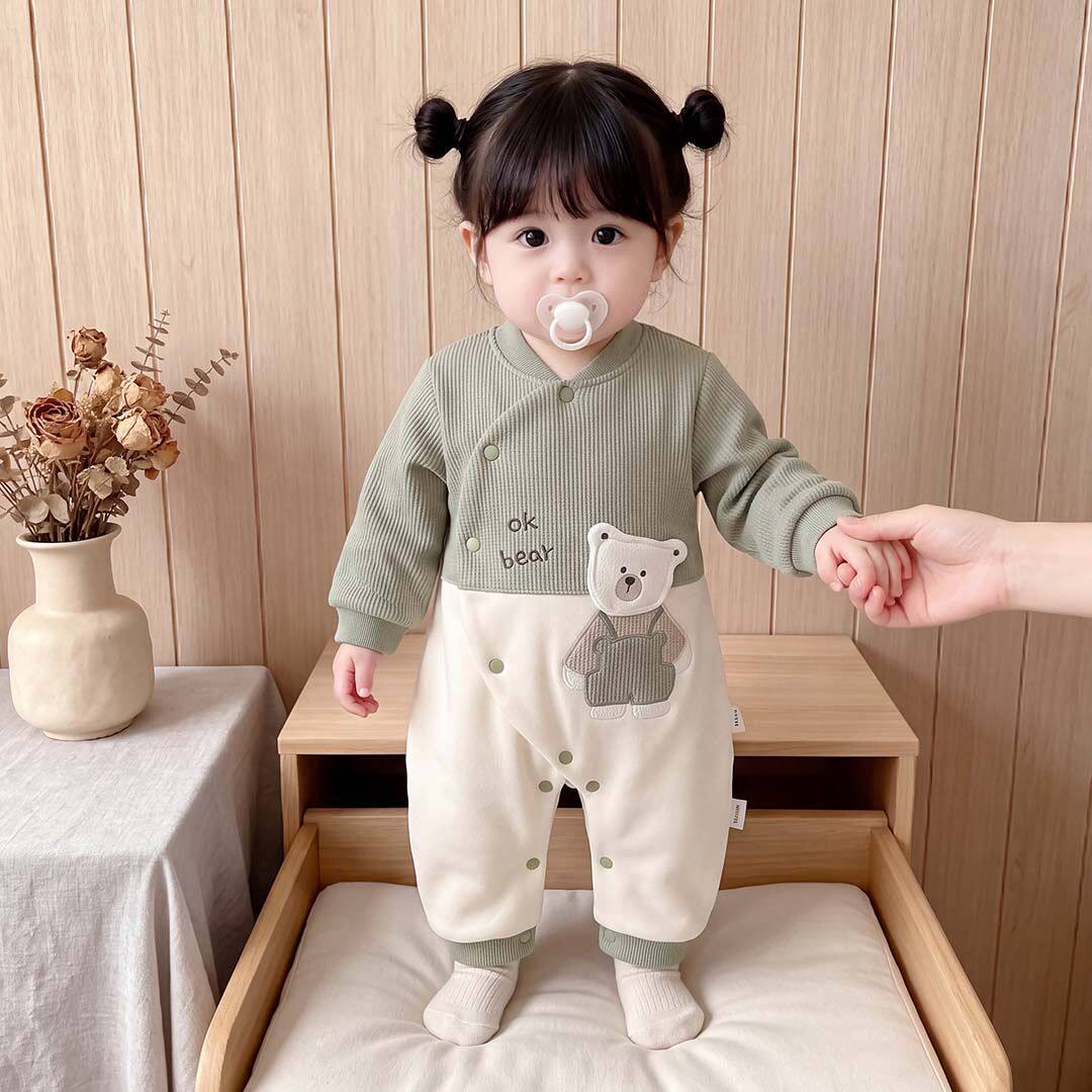 婴儿连体衣120克夹棉加厚秋冬新生儿保暖睡衣宝宝a类衣服爬服柔软