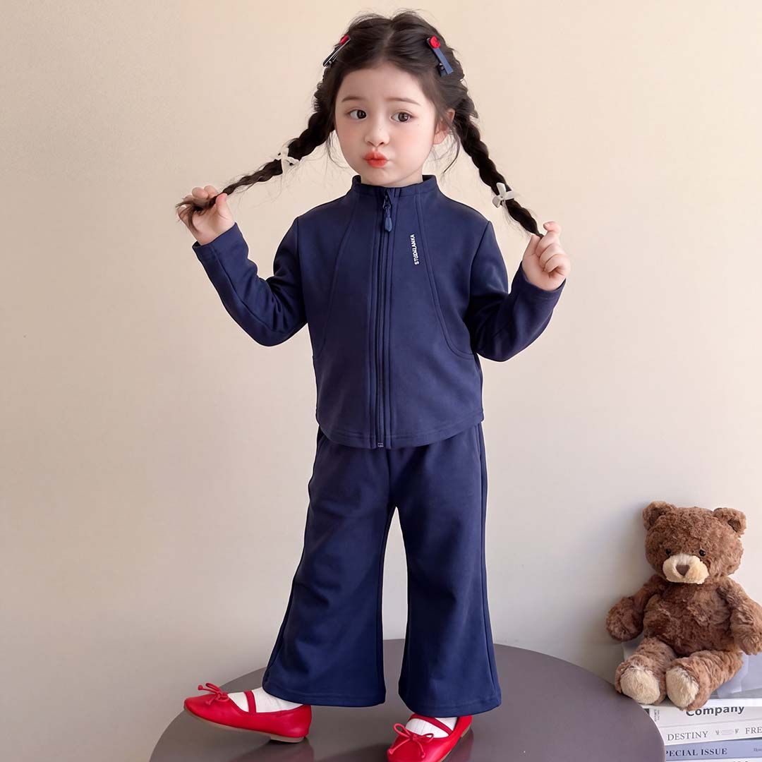 女宝宝韩版拉链短款外套女童2026春秋潮流新款卫衣套装时尚亲子装