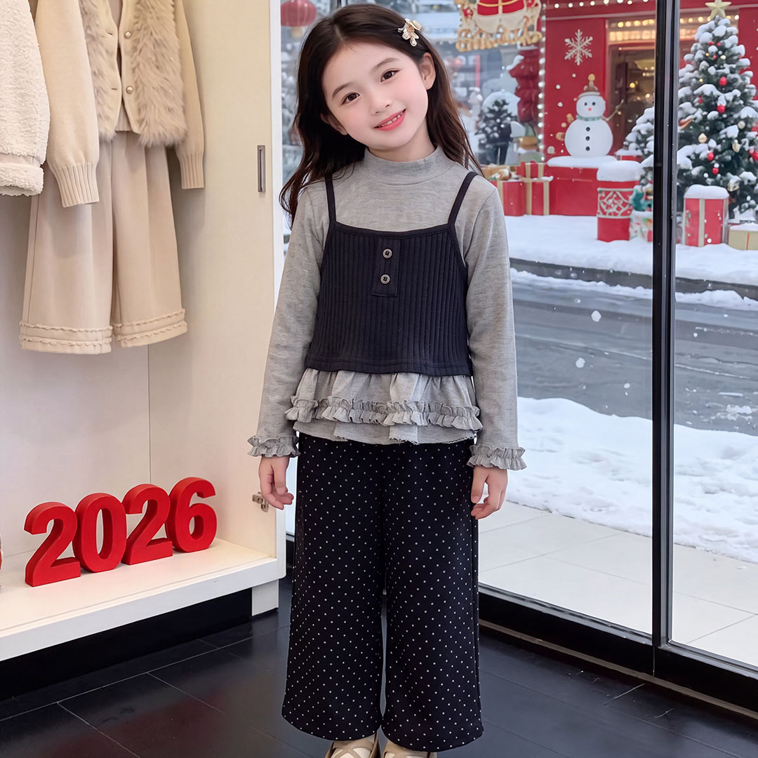 儿童时尚新款春秋上新洋气长裤女生外出潮款休闲裤女童家居波点裤