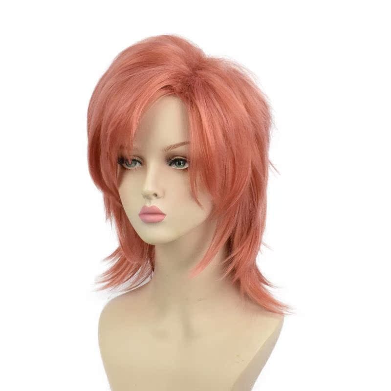 鬼灭之刃 锖兔cos假发 橘粉色短多层次反翘短发 cos动漫假发