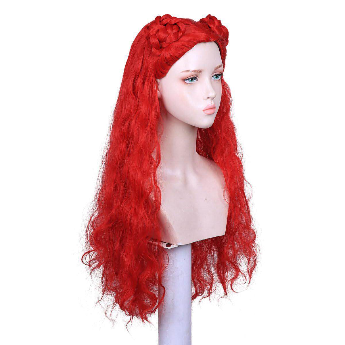 新款欧美电影后裔4假发星光继承者红色万圣节Cosplay长卷假发