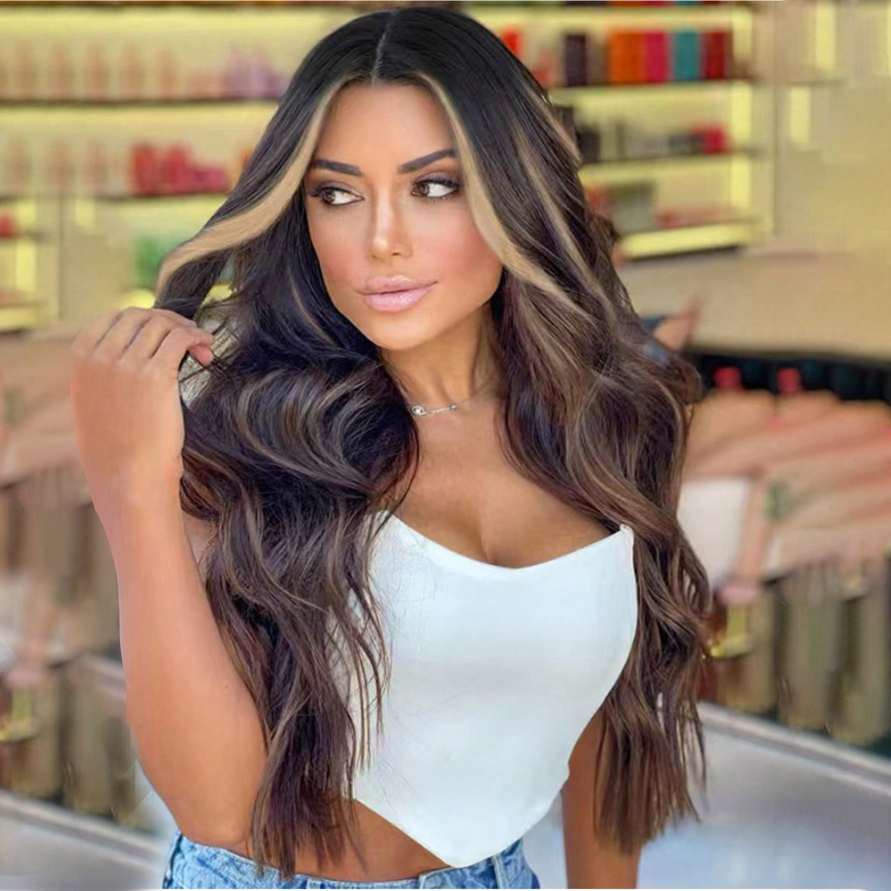 2024热销前蕾丝假发女长发中分长卷发大波浪全头套Front lace wig