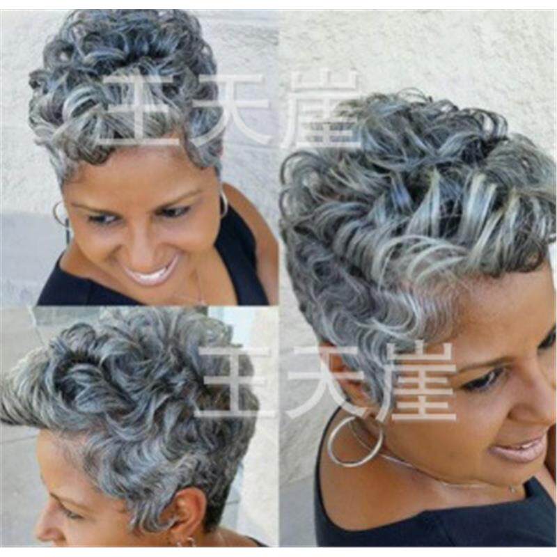 2024欧美新款假发女 非洲小卷灰色椒盐色超短小卷厂家现货