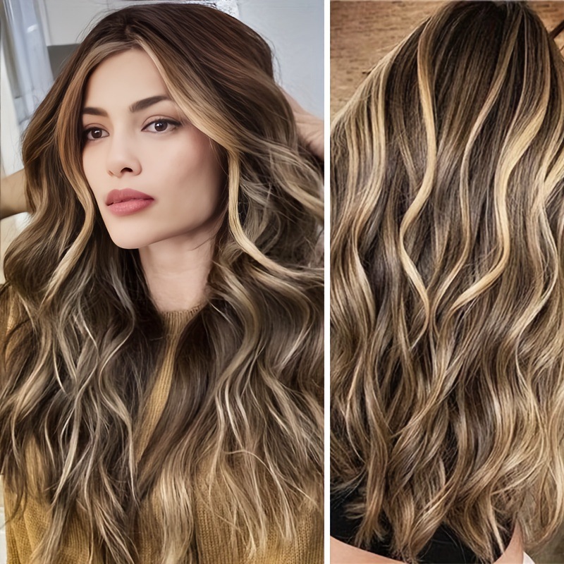 跨境挑染棕色大波浪假发女小蕾丝长卷发欧美化纤全头套厂家
