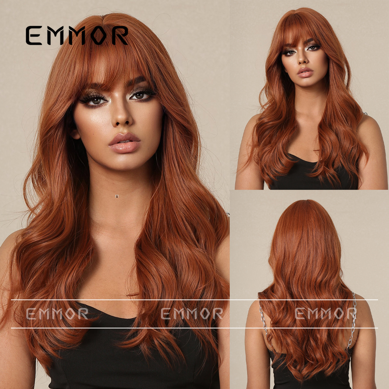 假发女长发橘红长卷发大波浪 自然仿真女团气质色时尚显白全头套