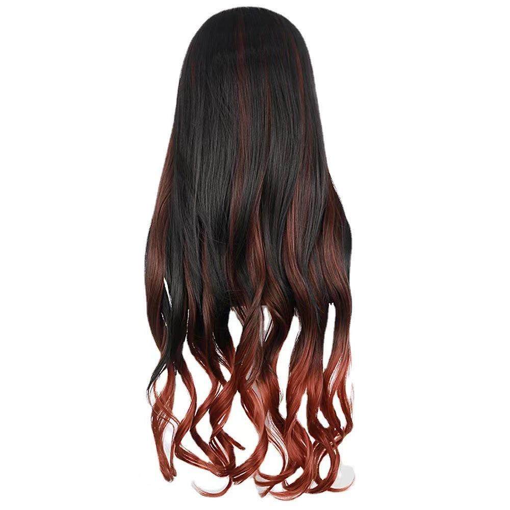 动漫鬼灭之刃灶门祢豆子COS假发高温丝烟花卷渐变色万圣节圣诞节