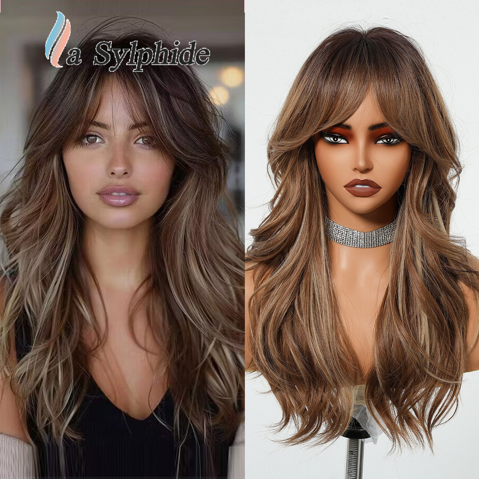 假发全头女抖音直播棕色金色渐变玫瑰网机制八字刘海时尚长卷发