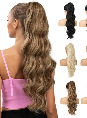 跨境欧美假发马尾女长卷发抽绳式化纤高马尾大波浪假辫ponytails