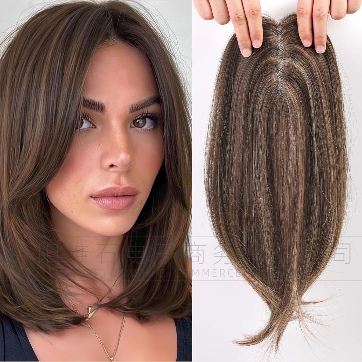 欧美假发 八字刘海长卷发合成假发女士自然透气手织化纤补发块