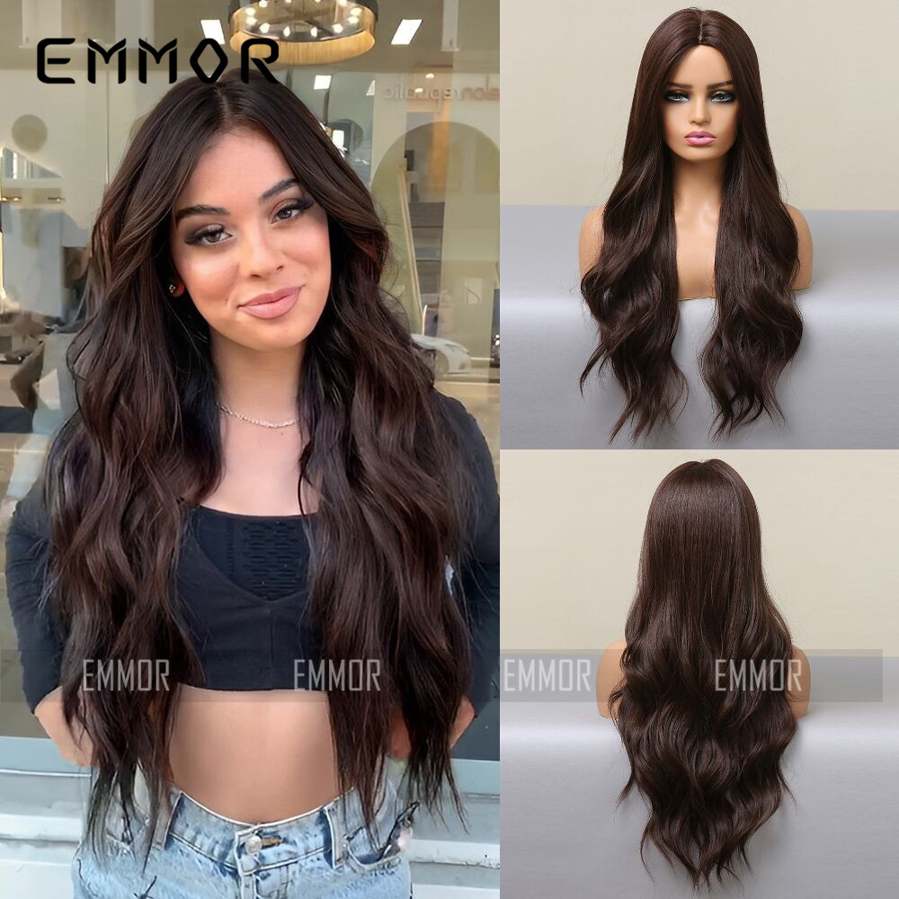 新款自然时尚中分黑棕色大波浪长卷发化纤头套 欧美假发女wigs