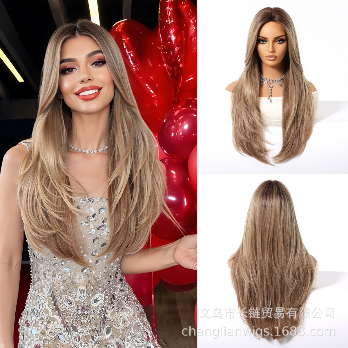 欧美假发节日派对层次感八字刘海全头套化纤纤维假发许昌工厂