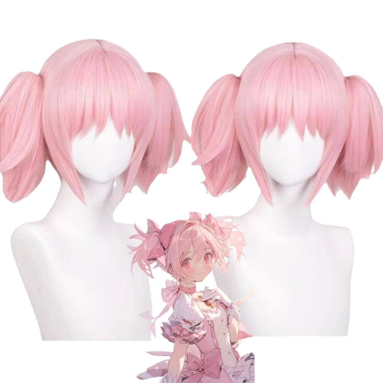 魔法少女动漫鹿目圆小圆COS假发粉色虎口夹短直发双马尾