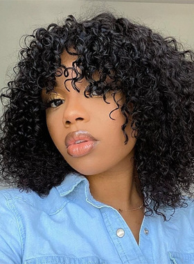 欧美假发女黑色短卷发非洲爆炸头小卷发蓬松时尚化纤wigs整顶头套