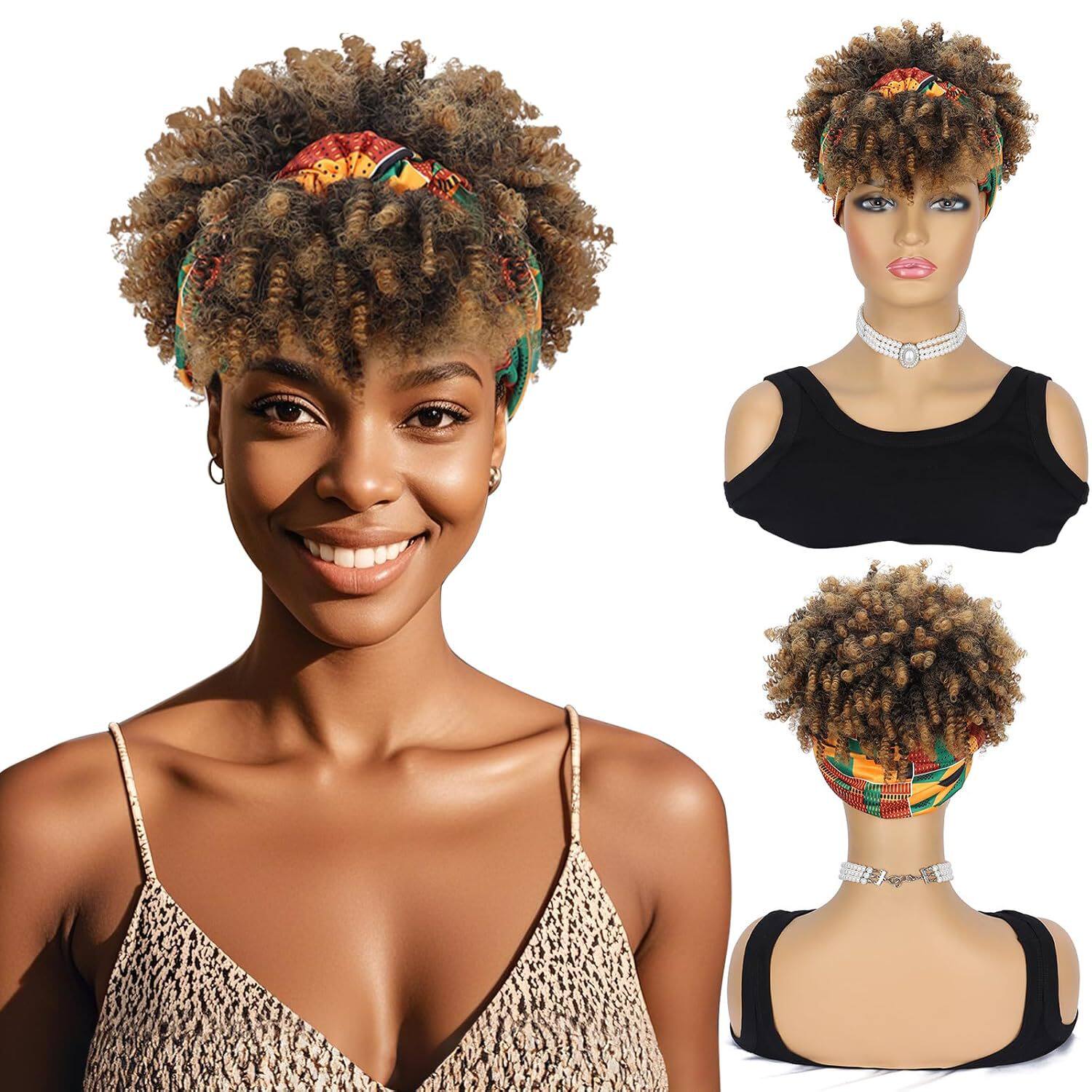 热销假发非洲女士小卷发冰丝带化纤头套 手缠小卷弹力假发wig